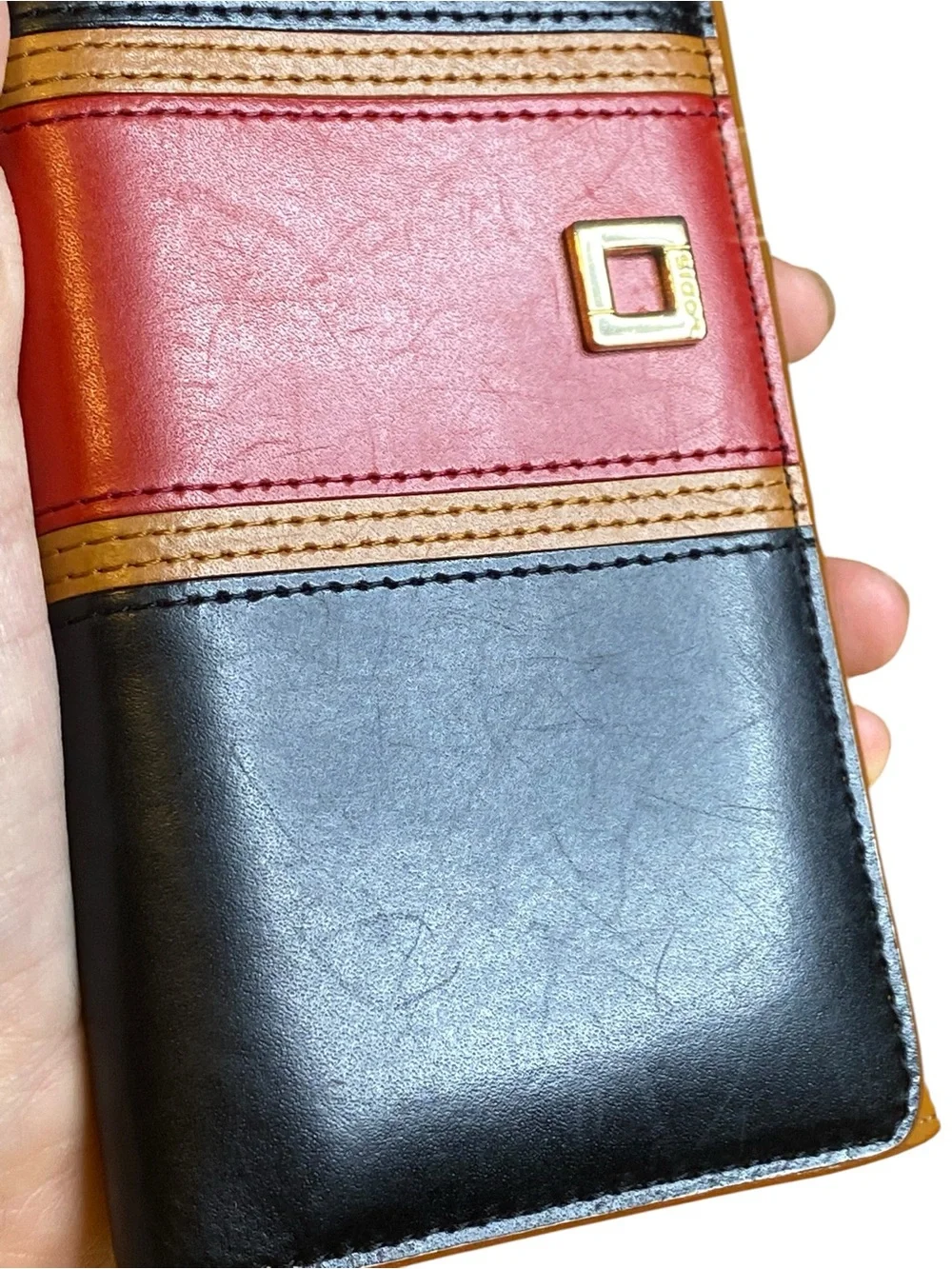 Lodis Hydepark Vintage Blk/Red Tri Fold Leather Wallet Clutch